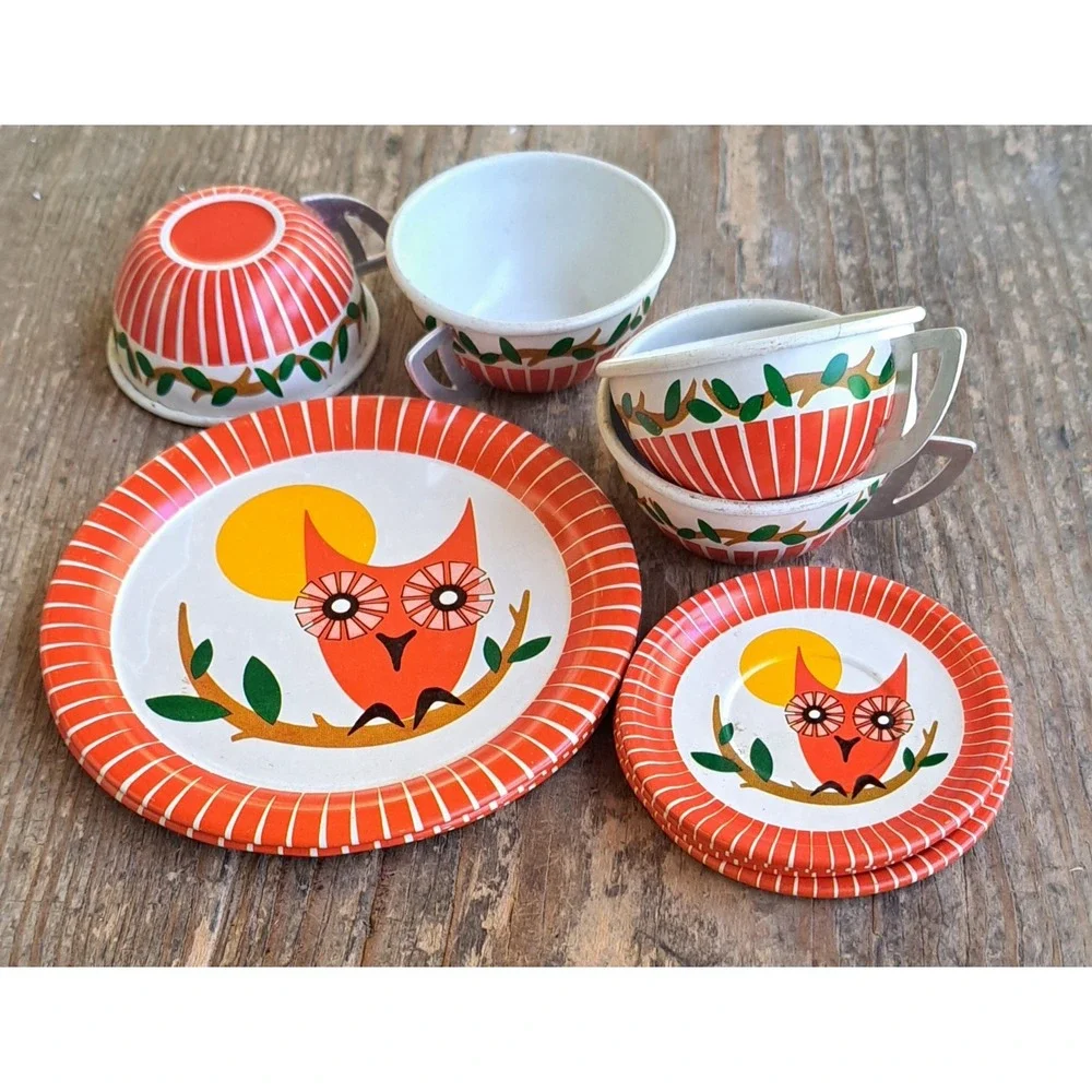 Vintage 12 Piece Retro 1960's Owl Tea Set Children's Play